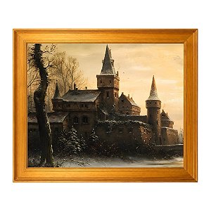 Paisagem de inverno com a construção de um castelo