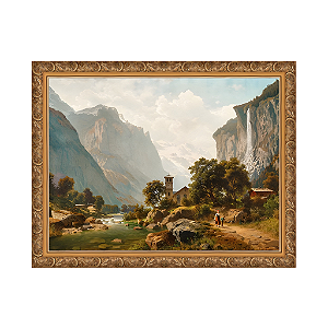 Uma vista de Lauterbrunnen e Staubbach Falls, Suíça