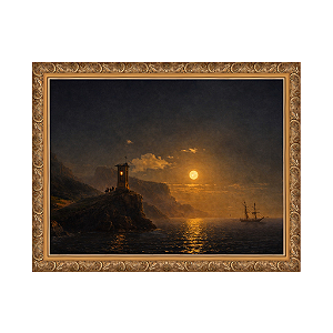 Capela à beira-mar em uma noite de luar