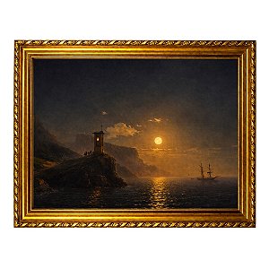 Capela à beira-mar em uma noite de luar