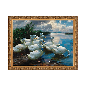 Patos à beira de um lago