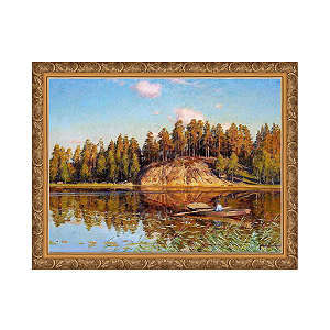 Lago com Lírios e Canoa