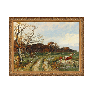 Paisagem de verão com vacas pastando