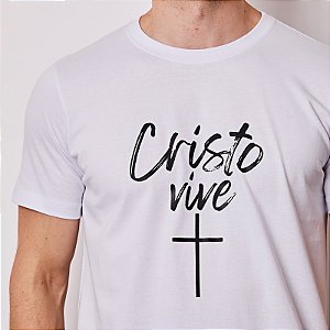 Camiseta basica Cristã unissex Cristo Vive 30.1 penteado