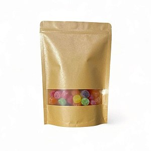 Saco Stand Up Pouch Kraft com Visor - Pacote com  50 unidades - Solução Embalagens