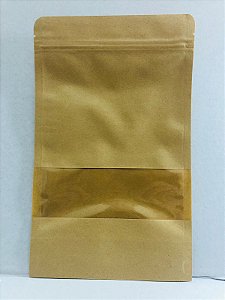 Saco Stand Up Pouch Kraft com Visor - com  50 unidades - TAMANHO - 14x22