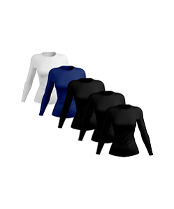 Kit 5 Camisetas Feminina Proteção Solar UV Térmica Manga Longa Preto- Marinho-Branco