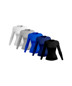 Kit 5 Camisetas Feminina Proteção Solar UV Térmica Manga Longa Branco-Cinza-Royal-Marinho-Preto