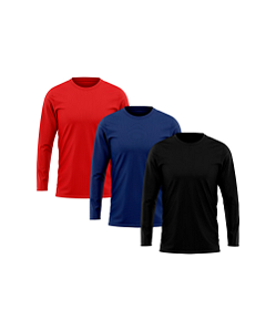 Kit 3 Camisetas Masculina Manga Longa Proteção Solar UV 50+ Vermelho-Marinho-Preto