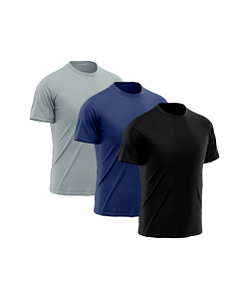 Kit 3 Camisetas Masculina Dry Fit Básica Lisa Proteção Solar UV Cinza-Marinho-Preto