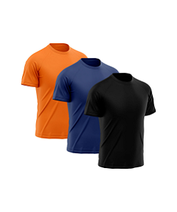 Kit 3 Camisetas Masculina Dry Fit Básica Lisa Proteção Solar UV Laranja-Marinho-Preto