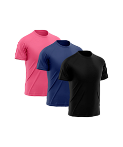 Kit 3 Camisetas Masculina Dry Fit Básica Lisa Proteção Solar UV Rosa-Azul-Preto