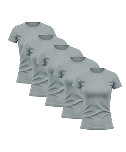 Kit 5 Camisetas Feminina Manga Curta Dry Fit Básica Lisa Proteção Solar UV Térmica Cinza