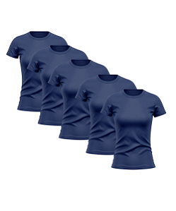 Kit 5 Camisetas Feminina Manga Curta Dry Fit Básica Lisa Proteção Solar UV Térmica Marinho