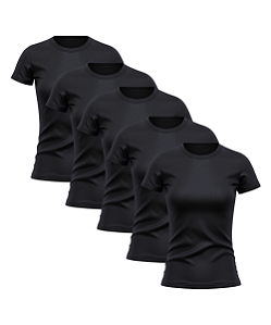 Kit 5 Camisetas Feminina Manga Curta Dry Fit Básica Lisa Proteção Solar UV Térmica Preto