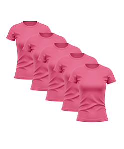 Kit 5 Camisetas Feminina Manga Curta Dry Fit Básica Lisa Proteção Solar UV Térmica Rosa