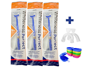 Clareador Dental Whiteness Perfect 16% - 3 Un + 1 Par de Moldeira
