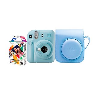 Kit CÂMera InstantÂNea Fujifilm Instax Mini 12 Azul Pack 10 Filmes Spray Art Bolsa Azul Candy