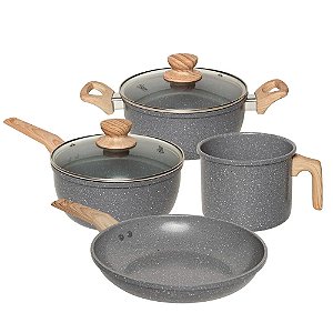 Kit Panelas Antiaderentes 4 PeÇAs Marble Edition Dark Grey