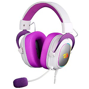 Headset Gamer Zeus Soda Pop X Branco com Roxo Rgb