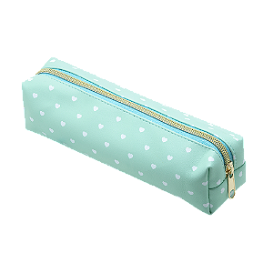 ESTOJO ESTAMPADO - 1 ZIPER C/POMPOM - VERDE ÁGUA E BRANCO