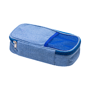 ESTOJO 50 PENS - NYLON - 1 ZIPER E TELA - JEANS AZUL