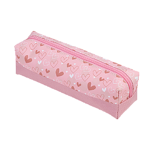 ESTOJO ESTAMPADO - POLIÉSTER - 1 ZIPER - S2 - CORAÇÃO ROSA