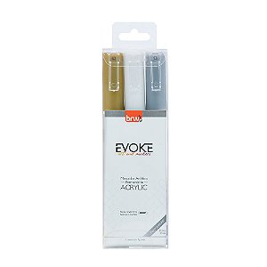 MARCADOR ARTÍSTICO EVOKE ACRYLIC 3MM - PRATA, DOURADO, BRANCO - BLISTER C/ 3UN