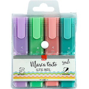 MARCA TEXTO COR PASTEL - GLITTER -  RS/LL/VD/AZ - BLISTER C/ 4UN