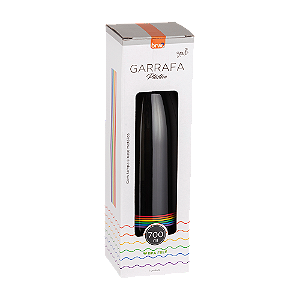 GARRAFA PLÁSTICA ESTAMPADA C/ TAMPA AL - 700ML - PRETO