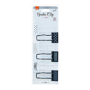 CLIPES PARA PAPEL BINDER 25MM - BLISTER C/ 6 UN - SUPORTE LÁPIS - PRETO E BRANCO