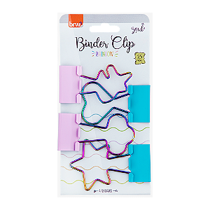 CLIPES PARA PAPEL BINDER 25MM - BLISTER C/ 4 UN - RAINBOW: UNICORNIO, ESTRELA, NUVEM E CORAÇÃO