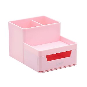 ORGANIZADOR PLÁSTICO DE MESA 4 COMPART. COM GAVETA - ROSA PASTEL