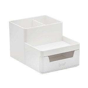 ORGANIZADOR PLÁSTICO DE MESA 4 COMPART. COM GAVETA - BRANCO