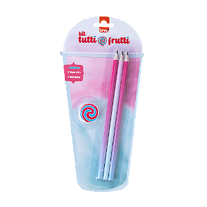 KIT ESCOLAR - TUTTI FRUTTI (3 LÁPIS HB + 1 BORRACHA) - BLISTER