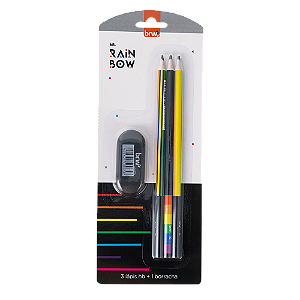 KIT ESCOLAR - RAINBOW ( 3 LÁPIS HB + 1 BORRACHA) - BLISTER
