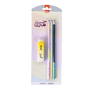 KIT ESCOLAR - ENJOY (3 LÁPIS HB +1 BORRACHA) - BLISTER