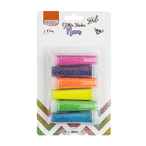 GLITTER SHAKER NEON 7G - BLISTER C/ 6 CORES