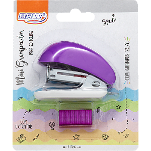 GRAMPEADOR PLÁSTICO MINI PARA 20FLS C/ BARRA 26/6 - BASE DE 6,8CM - BLISTER C/ 2 ITENS (ROXO)