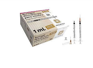 Seringa de Insulina 1ML Bico Slip Com Agulha Móvel 13mm x 4,5mm C/ 100 Unidades - Descarpack