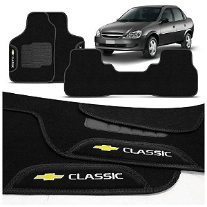 Jogo de Tapete Carpete Corsa Classic 2003 a 2016 Preto Com Logo Bordado Concept 3D 3 peças