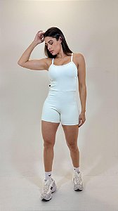 Macaquinho Feminino Fitness Tecido Canelado Linha Paris curto ou meia coxa cor Off White