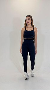 Conjunto Preto linha Dance Top Cropped+legging cós alto ZERO transparência