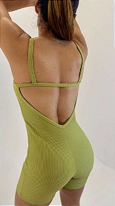 Macaquinho Fitness Com Costas Abertas tecido blackout Linha Paris-Pistache