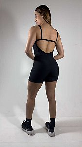 Macaquinho Fitness Com Costas Abertas tecido blackout Linha Paris-Preto