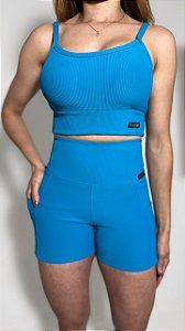 Top Cropped Fitness Linha Paris – Azul Turquesa