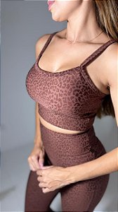 Top Cropped Jacquard Lux - Coleção Animal Print - Cor Capuccino