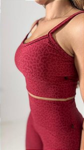 Top Cropped Jacquard Lux - Coleção Animal Print - Cor Marsala