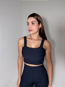 Top Alça Larga Fitness Linha Paris – Preto
