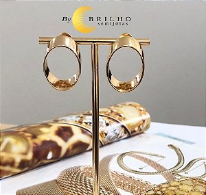 Brinco de argola frontal metal liso com tarracha dourado (10005)